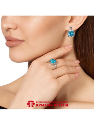 Серьги серебро 925 пробы, покрытие - платинирование, вставка - фианит (недрагоценный камень)