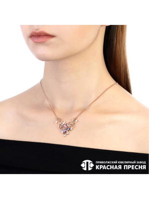 Колье бижутерия, покрытие - золочение, вставка - фианит (недрагоценный камень)