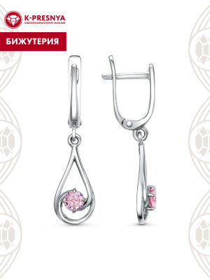 Серьги бижутерия, покрытие - платинирование, вставка - фианит (недрагоценный камень)