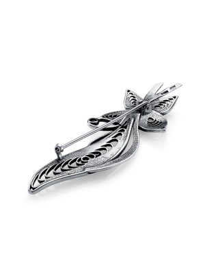 Брошь бижутерия, покрытие - серебрение с оксидированием, без вставок
