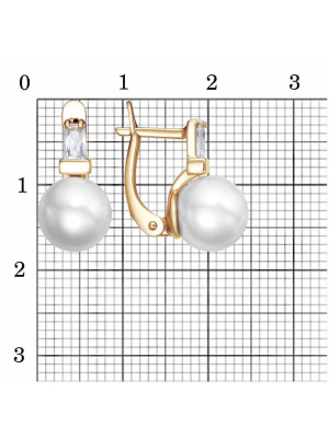 Серьги серебро 925 пробы, покрытие - золочение, вставка - имитация жемчуга, фианит (недрагоценный камень)