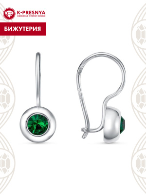 Серьги бижутерия, покрытие - серебрение, вставка - стекло ювелирное preciosa