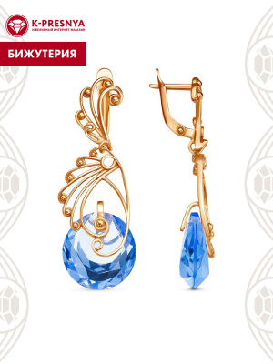 Серьги бижутерия, покрытие - золочение, вставка - стекло ювелирное собственной огранки