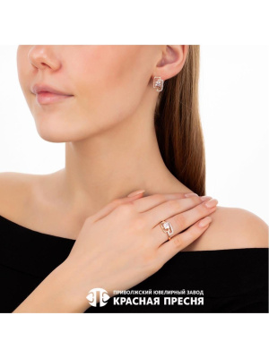 Серьги серебро 925 пробы, покрытие - золочение, выборочное родирование, вставка - фианит (недрагоценный камень)