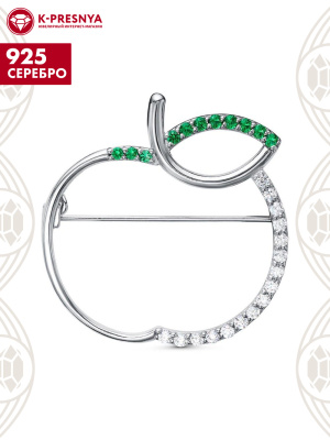 Брошь серебро 925 пробы, покрытие - родирование, вставка - искусственная шпинель