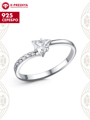 Кольцо серебро 925 пробы, покрытие - родирование, вставка - фианит (недрагоценный камень)