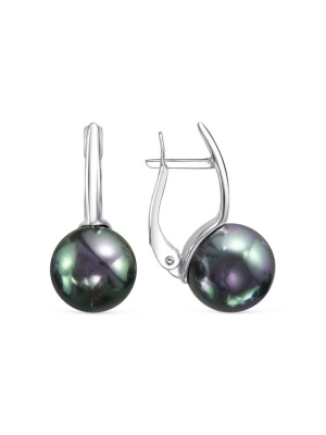 Серьги серебро 925 пробы, покрытие - родирование, вставка - имитация жемчуга