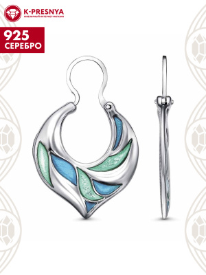 Серьги серебро 925 пробы, покрытие - платинирование, отделка - эмаль, без вставок