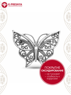 Брошь серебро 925 пробы, покрытие - оксидирование, без вставок