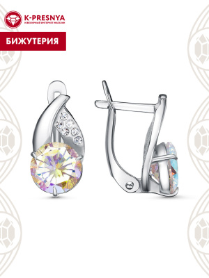Серьги бижутерия, покрытие - платинирование, вставка - стекло ювелирное preciosa, фианит (недрагоценный камень)