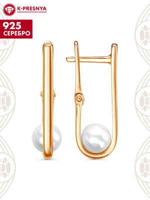 Серьги серебро 925 пробы, покрытие - золочение, вставка - имитация жемчуга