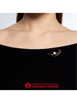 Брошь серебро 925 пробы, покрытие - золочение, вставка - культивированный жемчуг