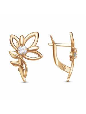 Серьги бижутерия, покрытие - золочение, вставка - фианит (недрагоценный камень)