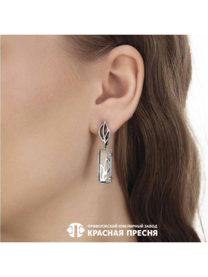 Серьги серебро 925 пробы, покрытие - оксидирование, вставка - стекло ювелирное собственной огранки