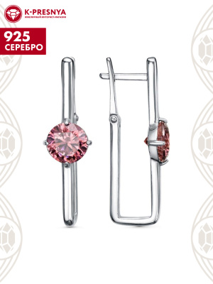 Серьги серебро 925 пробы, покрытие - платинирование, вставка - фианит (недрагоценный камень)