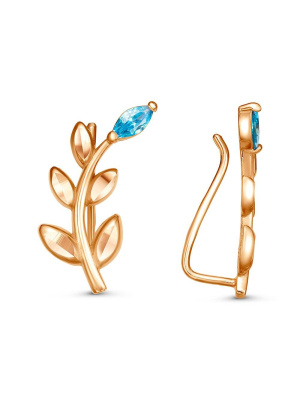 Серьги бижутерия, покрытие - золочение, отделка - алмазная грань, вставка - фианит (недрагоценный камень)