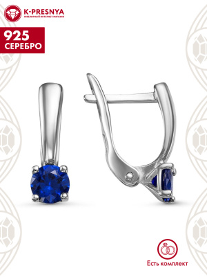 Серьги серебро 925 пробы, покрытие - родирование, вставка - искусственная шпинель