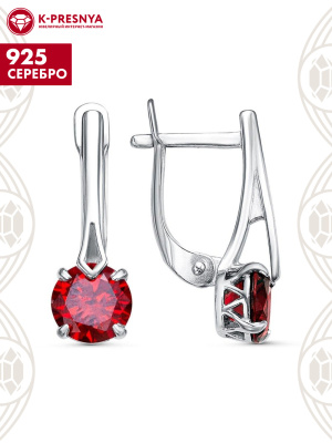 Серьги серебро 925 пробы, покрытие - родирование, вставка - фианит (недрагоценный камень)