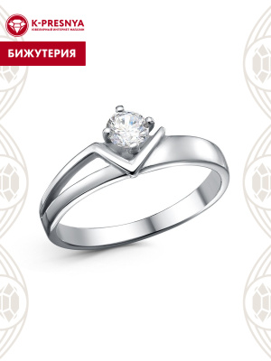 Кольцо бижутерия, покрытие - платинирование, вставка - фианит (недрагоценный камень)