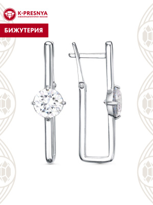 Серьги бижутерия, покрытие - платинирование, вставка - фианит (недрагоценный камень)