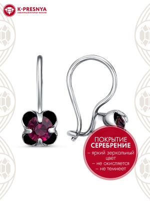 Серьги бижутерия, покрытие - серебрение с оксидированием, вставка - стекло ювелирное preciosa