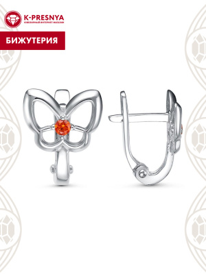 Серьги бижутерия, покрытие - платинирование, вставка - фианит (недрагоценный камень)