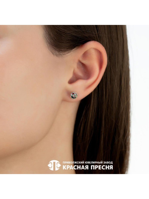 Серьги серебро 925 пробы, покрытие - родирование, вставка - фианит (недрагоценный камень)