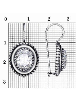 Серьги бижутерия, покрытие - серебрение с оксидированием, вставка - фианит (недрагоценный камень)