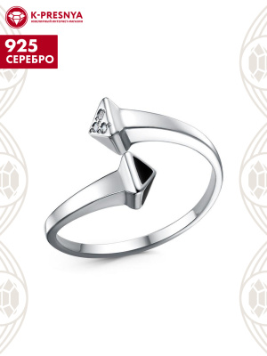 Кольцо серебро 925 пробы, покрытие - родирование, отделка - эмаль, вставка - фианит (недрагоценный камень)