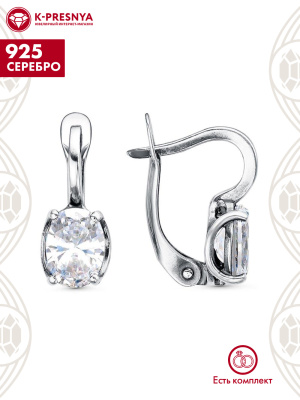 Серьги серебро 925 пробы, покрытие - оксидирование, вставка - фианит (недрагоценный камень)