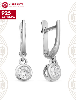 Серьги серебро 925 пробы, покрытие - родирование, вставка - фианит (недрагоценный камень)