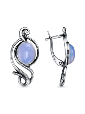 Серьги бижутерия, покрытие - серебрение с оксидированием, вставка - стекло ювелирное собственной огранки