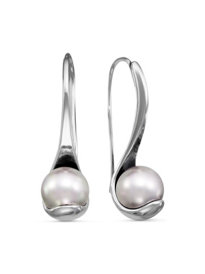 Серьги бижутерия, покрытие - серебрение с оксидированием, вставка - имитация жемчуга