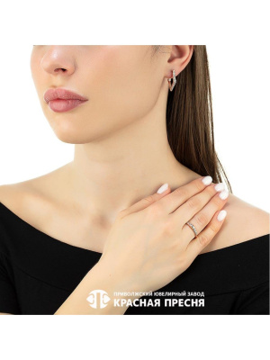 Серьги серебро 925 пробы, покрытие - золочение, выборочное родирование, вставка - фианит (недрагоценный камень)