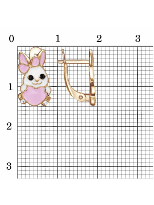 Серьги бижутерия, покрытие - золочение, отделка - эмаль, вставка - фианит (недрагоценный камень)