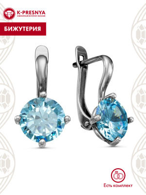 Серьги бижутерия, покрытие - серебрение с оксидированием, вставка - фианит (недрагоценный камень)