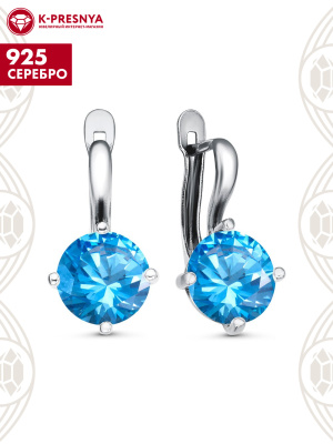 Серьги серебро 925 пробы, покрытие - родирование, вставка - фианит (недрагоценный камень)