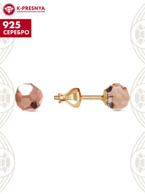 Серьги серебро 925 пробы, покрытие - золочение, вставка - стекло ювелирное preciosa