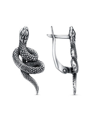 Серьги бижутерия, покрытие - серебрение с оксидированием, без вставок