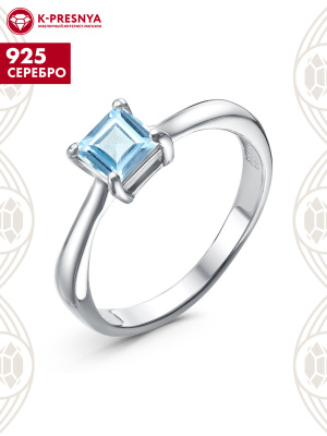 Кольцо серебро 925 пробы, покрытие - родирование, вставка - голубой топаз (полудрагоценный камень)