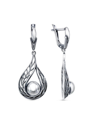 Серьги бижутерия, покрытие - серебрение с оксидированием, без вставок