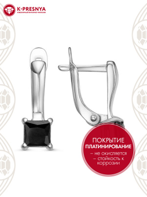 Серьги бижутерия, покрытие - платинирование, вставка - фианит (недрагоценный камень)