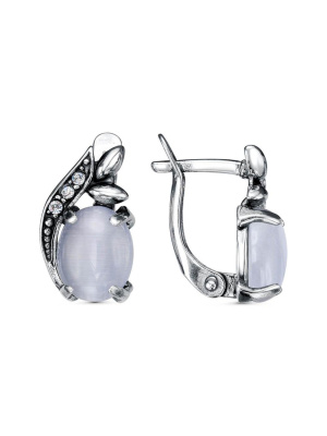 Серьги бижутерия, покрытие - серебрение с оксидированием, вставка - искусственный кошачий глаз , стекло ювелирное preciosa