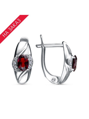 Серьги серебро 925 пробы, покрытие - родирование, вставка - гранат (полудрагоценный камень), фианит (недрагоценный камень)