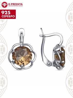 Серьги серебро 925 пробы, покрытие - платинирование, вставка - искусственный султанит