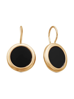 Серьги бижутерия, покрытие - золочение, вставка - искусственный агат черный