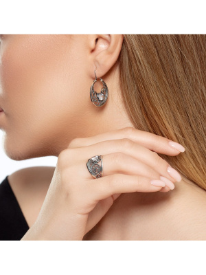 Серьги серебро 925 пробы, покрытие - оксидирование, без вставок