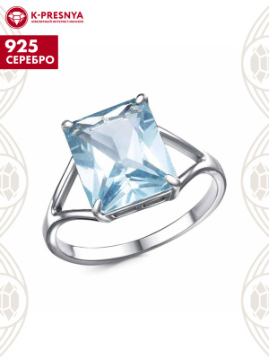 Кольцо серебро 925 пробы, покрытие - платинирование, вставка - стекло ювелирное собственной огранки