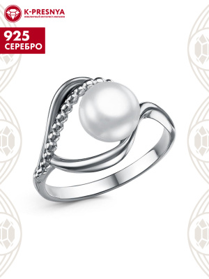 Кольцо серебро 925 пробы, покрытие - оксидирование, вставка - культивированный жемчуг