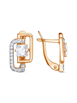 Серьги серебро 925 пробы, покрытие - золочение, выборочное родирование, вставка - фианит (недрагоценный камень)